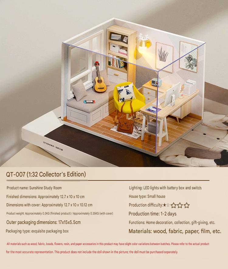 1:32 Handmade Mini Sunshine Study DIY Cabin Building Blocks Model Kit