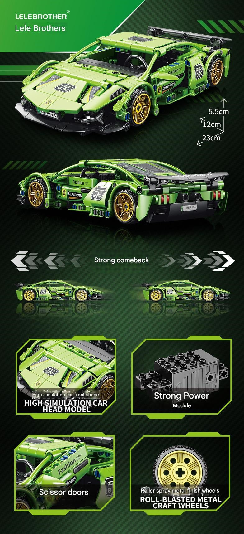 Super Racing Sports Car Building Kit – 1:20 Scale Pull Back Supercar