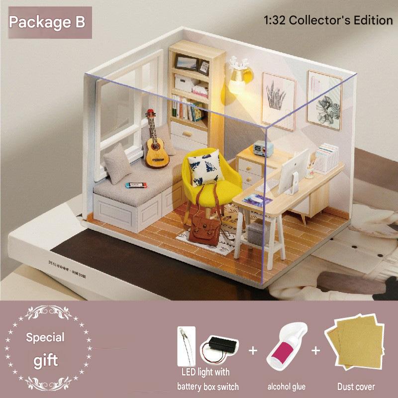 1:32 Handmade Mini Sunshine Study DIY Cabin Building Blocks Model Kit