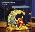 Moon Flower Wooden House Building Block Kit – Dreamy LED Cabin Display Set