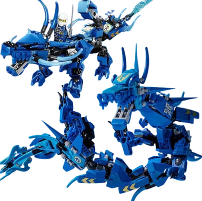 2-in-1 Mecha Dragon Ninja Building Block Kit – Elemental Dragon Warrior Display Set