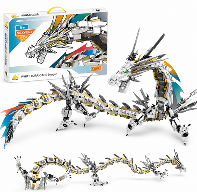 White Mechanical Hurricane Dragon Building Block Kit – Large-Scale Fantasy Display Set