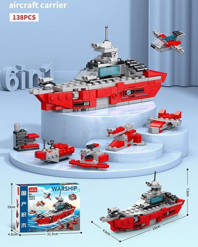 6-in-1 Military Combat Vehicles Building Block Kit – Aircraft Carrier Helicopter & More