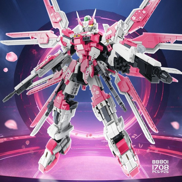Sakura Freedom Mecha Robot Building Block Kit – Anime-Inspired Combat Robot Display Set