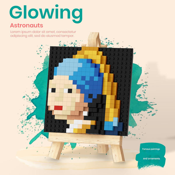 Mini Pixel Art Easel Building Block Kit – Famous Painting Micro Build with Wooden Frame