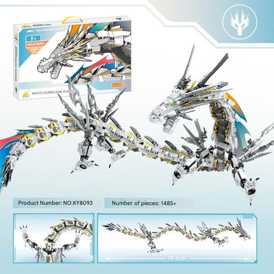 White Mechanical Hurricane Dragon Building Block Kit – Large-Scale Fantasy Display Set