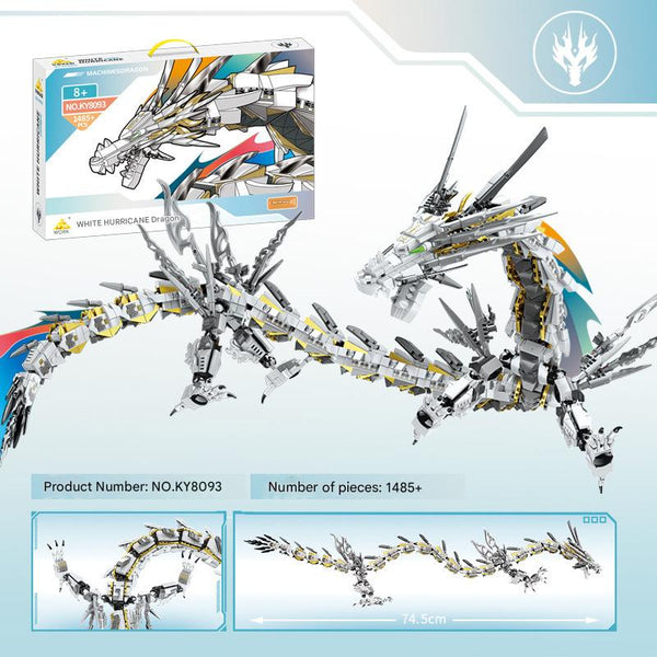 White Mechanical Hurricane Dragon Building Block Kit – Large-Scale Fantasy Display Set