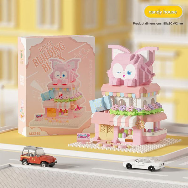 Cute Cartoon Mini Shop Building Block Kit – Candy Café Street Scene Set for Kids