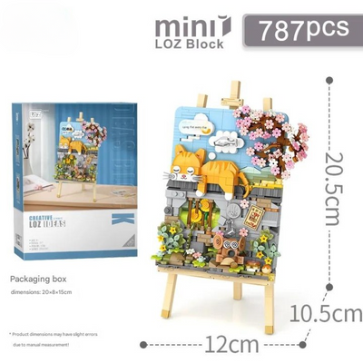 Mini Wooden 3D  Easel Scene Painting Micro Building Block Set