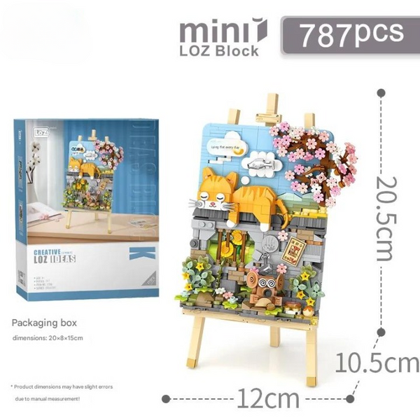 Mini Wooden 3D  Easel Scene Painting Micro Building Block Set