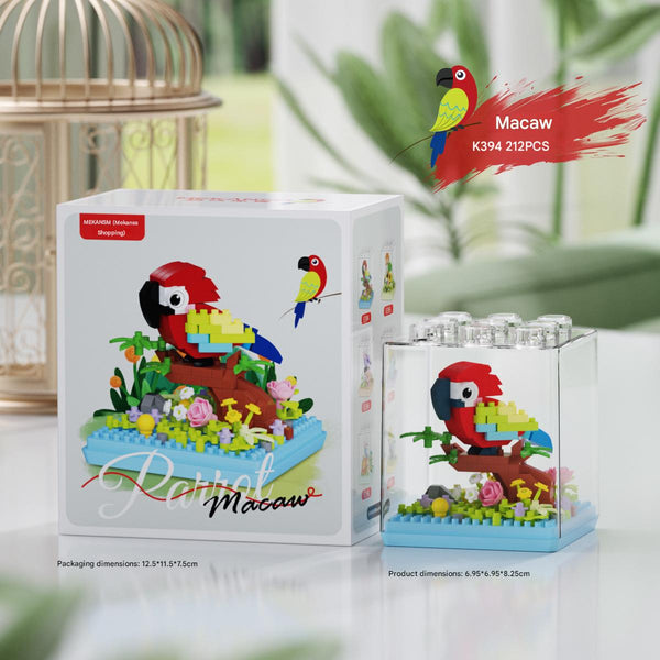 Mini Parrot Diorama Building Block Kit – Tropical Bird Micro Build Display Set