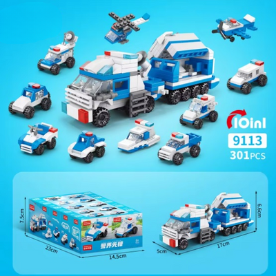 10-in-1 Emergency Vehicles Building Block Kit – Fire Truck Police Car & More