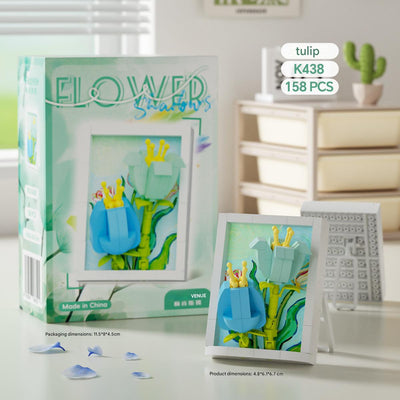 3D Flower Shadow Frame Building Block Kit – Floral Display Art Wall Set