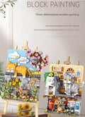Mini Wooden 3D  Easel Scene Painting Micro Building Block Set