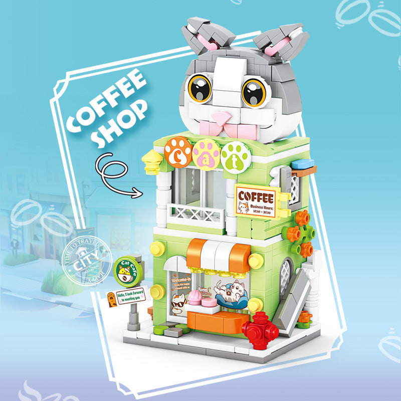 Animal Cafe Shop Building Kit – Cute Rooftop Storefront Set