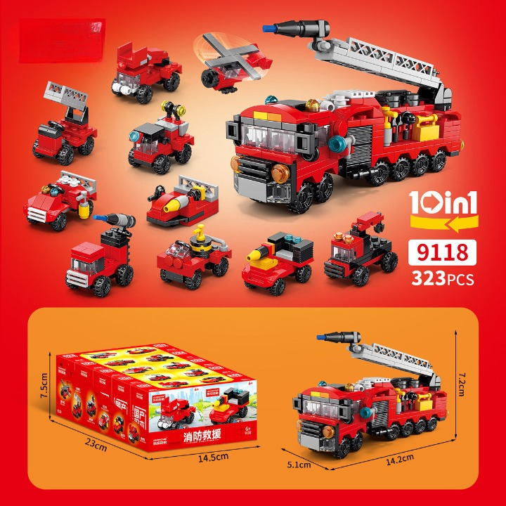 Emergency Vehicles Building Kit – 10-in-1 Fire Truck & Police Car Set