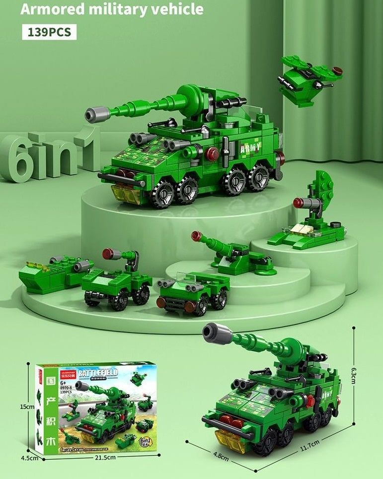 Military Vehicles Building Kit – 6-in-1 Aircraft Carrier & Helicopter Set