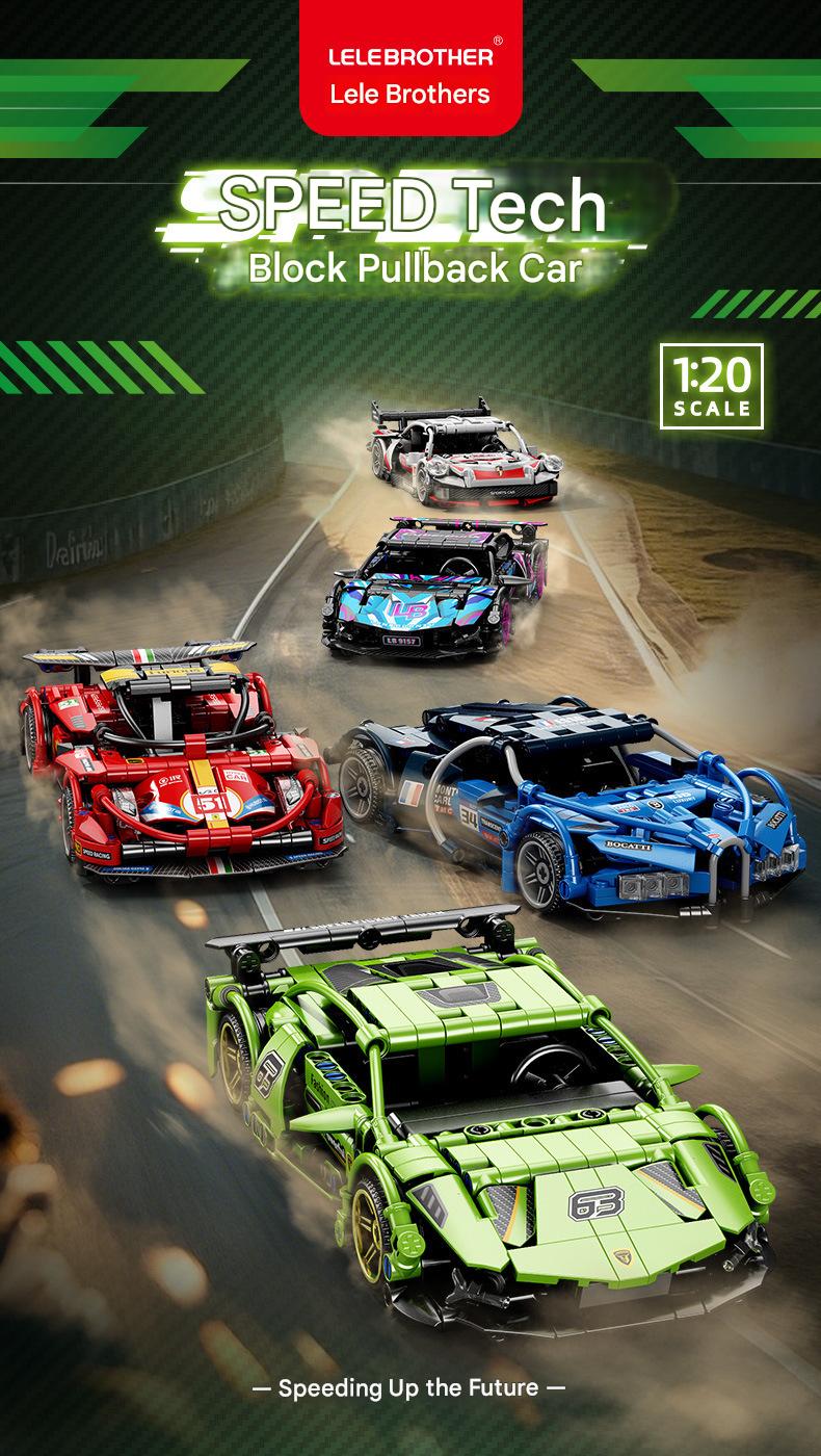 Super Racing Sports Car Building Kit – 1:20 Scale Pull Back Supercar