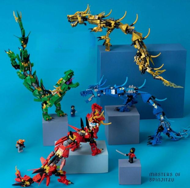 2-in-1 Mecha Dragon Ninja Building Kit – Elemental Dragon Warrior Display