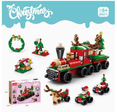 Christmas train building block set with mini holiday builds