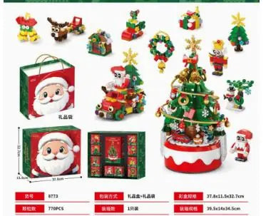 Christmas tree music box building gift set, 770 pieces, with gift box and bag
